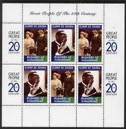 Somaliland 1999 Great People of the 20th Century - Queen Mother & Princess Diana and Martin Luther King perf sheetlet containing 6 values unmounted mint, stamps on , stamps on  stamps on personalities, stamps on  stamps on royalty, stamps on  stamps on diana, stamps on  stamps on queen mother, stamps on  stamps on millennium, stamps on  stamps on racism, stamps on  stamps on , stamps on  stamps on human rights, stamps on  stamps on peace, stamps on  stamps on nobel