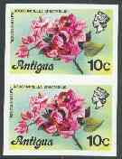 Antigua 1976 Bougainvillea 10c (without imprint) unmounted mint imperforate pair (as SG 476A), stamps on , stamps on  stamps on flowers, stamps on  stamps on trees, stamps on  stamps on shrubs