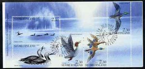 Finland 1993 Water Birds 11m50 booklet complete with first day commemorative cancel, SG SB40, stamps on , stamps on  stamps on birds     mallard     goosander     divers     