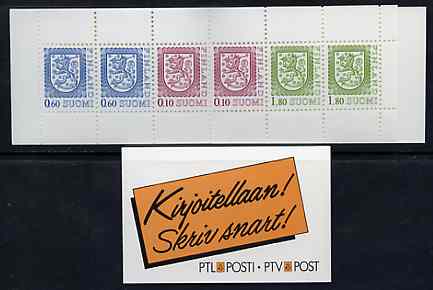 Finland 1988 Lion (National Arms) 5m booklet (orange & black cover) complete and pristine, SG SB25, stamps on , stamps on  stamps on lion    cats    arms, stamps on  stamps on heraldry   