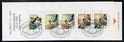 Finland 1992 Birds (2nd series) 5m booklet complete with first day commemorative cancel, SG SB32, stamps on birds, stamps on wagtail, stamps on robin, stamps on waxwings