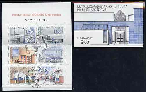 Finland 1986 Modern Architecture 9m60 booklet complete with first day commemorative cancel, SG SB20, stamps on , stamps on  stamps on buildings    architecture    theatre