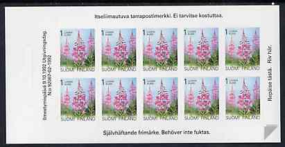 Finland 1992 Provincial Plants (Rosebay Willowherb) 1k self-adhesive in complete sheetlet of 10, SG 1303, stamps on flowers, stamps on self adhesive, stamps on 