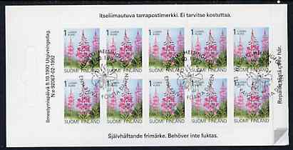 Finland 1992 Provincial Plants (Rosebay Willowherb) 1k self-adhesive in complete sheetlet of 10 with first day commemorative cancel, SG 1303, stamps on , stamps on  stamps on flowers     self adhesive     