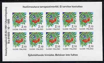 Finland 1991 Provincial Plants (Rowan) 2m10 self-adhesive in complete sheetlet of 10, SG 1206, stamps on trees     fruit       self adhesive