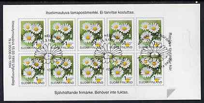Finland 1995 Provincial Plants (Daisy) 1k self-adhesive in complete sheetlet of 10 with first day commemorative cancel, SG 1391, stamps on flowers     self adhesive