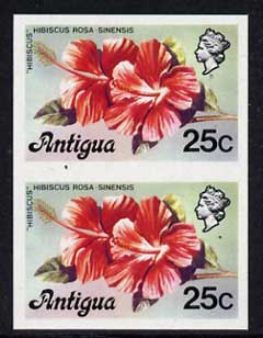 Antigua 1976 Hibiscus 25c (without imprint) unmounted mint imperforate pair (as SG 479A), stamps on , stamps on  stamps on flowers