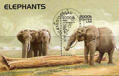 Laos 1997 Elephants m/sheet cto used, SG MS 1576, stamps on elephants    animals