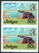 Antigua 1976 Cannon 50c (with imprint) unmounted mint imperforate pair (as SG 481B), stamps on militaria, stamps on cannons