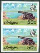 Antigua 1976 Cannon 50c (without imprint) unmounted mint imperforate pair (as SG 481A), stamps on , stamps on  stamps on militaria, stamps on  stamps on cannons