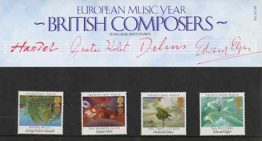 Great Britain 1985 Europa - British Composers set of 4 in official presentation pack SG 1282-85, stamps on europa, stamps on music, stamps on composers, stamps on elgar, stamps on cuckoo, stamps on planets, stamps on astronomy