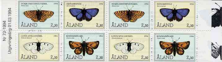 Aland Islands 1994 Butterflies 18m40 booklet complete and fine SG SB2, stamps on , stamps on  stamps on butterflies