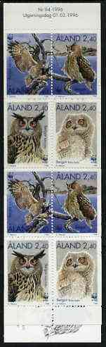 Aland Islands 1996 WWF - The Eagle Owl 19m20 booklet complete and fine SG SB4, stamps on birds, stamps on owls, stamps on birds of prey, stamps on wwf, stamps on  wwf , stamps on 