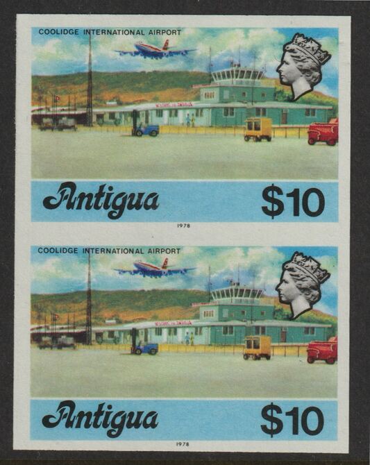 Antigua 1976 Coolidge Airport $10 (with imprint) unmounted mint imperforate pair (as SG 486B), stamps on , stamps on  stamps on aviation, stamps on airports