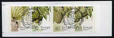 Booklet - Portugal - Madeira 1990 Sub-Tropical Fruit 197E booklet complete with commemorative first day cancel, SG SB10, stamps on fruits     bananas     avocado    sugar apple    passion