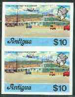 Antigua 1976 Coolidge Airport $10 (without imprint) unmounted mint imperforate pair (as SG 486A), stamps on aviation, stamps on airports