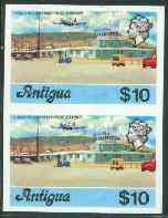 Antigua 1976 Coolidge Airport $10 (without imprint) unmounted mint imperforate pair (as SG 486A), stamps on aviation, stamps on airports