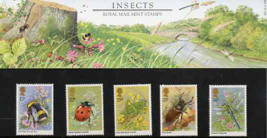 Great Britain 1985 Insects set of 5 in official presentation pack SG 1277-81 , stamps on insects