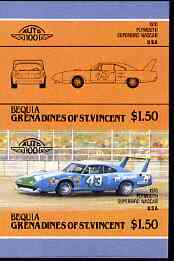 St Vincent - Bequia $1.50 Plymouth Superbird (1970) unmounted mint imperf se-tenant pair, stamps on , stamps on  stamps on cars, stamps on plymouth