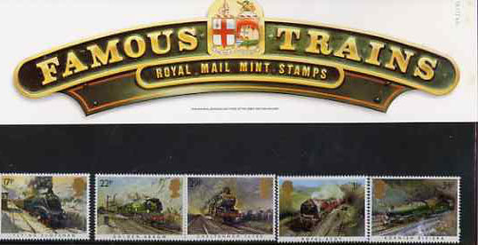 Great Britain 1985 Famous Trains set of 5 in official presentation pack SG 1272-76 , stamps on , stamps on  stamps on railways