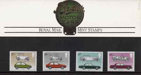 Great Britain 1982 British Motor Cars set of 4 in official presentation pack SG 1198-1201, stamps on , stamps on  stamps on cars, stamps on austin, stamps on ford, stamps on jaguar, stamps on rolls royce