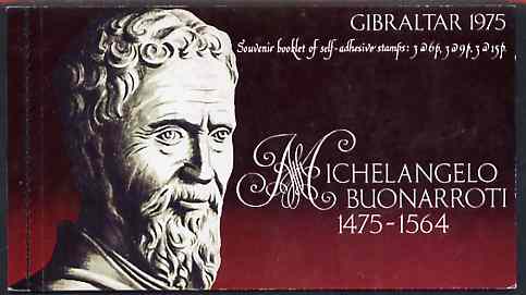 Gibraltar 1975 Michelangelo 90p self-adhesive booklet complete with first day cancels SG SB4, stamps on , stamps on  stamps on arts, stamps on michelangelo, stamps on sculpture, stamps on self adhesive, stamps on  stamps on renaissance