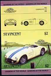 St Vincent 1985 Cars #3 (Leaders of the World) $2 Cunningham C-5R (1953) unmounted mint imperf se-tenant pair (as SG 866a), stamps on cars