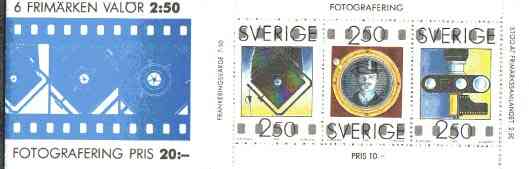 Sweden 1990 Photography 20k booklet complete and very fine, SG SB431, stamps on photography     cameras     cinema