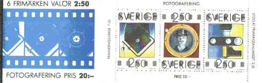 Sweden 1990 Photography 20k booklet complete and very fine, SG SB431, stamps on photography     cameras     cinema