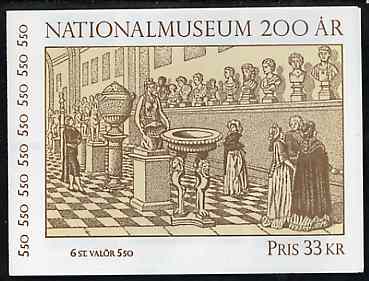 Sweden 1992 National Museum 33k booklet complete with first day cancels, SG SB451, stamps on arts    museums, stamps on slania