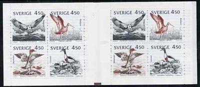 Sweden 1992 Birds of the Baltic 36k booklet complete and very fine containing two se-tenant blocks of 4 (2 sets) SG SB453, stamps on , stamps on  stamps on birds, stamps on  stamps on osprey, stamps on  stamps on godwit, stamps on  stamps on shelduck, stamps on  stamps on goosander, stamps on  stamps on slania