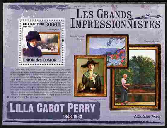 Comoro Islands 2009 The Impressionists - Lilla Cabot Perry perf souvenir sheet unmounted mint, stamps on , stamps on  stamps on arts