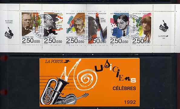 France 1992 Red Cross Fund (Composers) 18f Booklet complete with first day cancels SG CSB20, stamps on red cross      music    composers