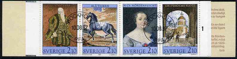 Sweden 1987 Gripsholm Castle 16k80 booklet complete with first day cancels, SG SB399, stamps on castles    arts    horses