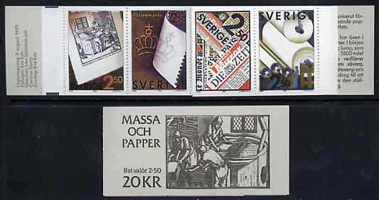 Sweden 1990 Pulp & Paper Industry 20k booklet complete and very fine, SG SB429, stamps on , stamps on  stamps on paper    industry     newspaper, stamps on  stamps on slania