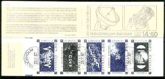 Sweden 1987 Nobel Prize Winners for Physics 14k50 booklet complete with first day cancels, SG SB404, stamps on , stamps on  stamps on nobel    physics    science     space     radio    telescopes