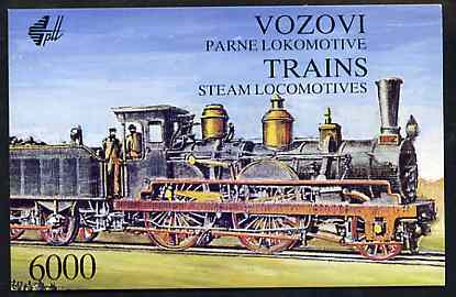 Yugoslavia 1992 Steam Locomotives 6000d booklet complete and pristine (contains complete set of 6 values), stamps on , stamps on  stamps on railways