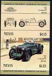 Nevis 1985 $1.15 MG K3 Magnette (1933) unmounted mint imperf se-tenant pair (as SG 332a), stamps on , stamps on  stamps on cars, stamps on  stamps on  mg , stamps on  stamps on 