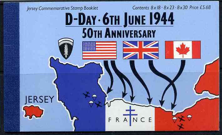 Jersey 1994 50th Anniversary of D-Day £5.68 booklet complete with first day cancels, SG B51, stamps on militaria, stamps on aviation, stamps on  ww2 , stamps on  raf , stamps on 