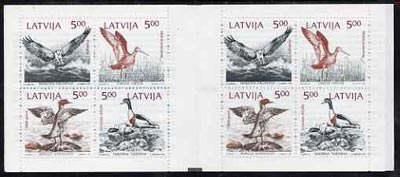 Latvia 1992 Birds of the Baltic 40r booklet complete and very fine containing two se-tenant blocks of 4 (2 sets), stamps on , stamps on  stamps on birds    osprey    godwit     shelduck   goosander, stamps on  stamps on slania