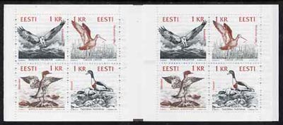 Estonia 1992 Birds of the Baltic 8kr booklet complete and very fine containing two se-tenant blocks of 4 (2 sets), stamps on birds, stamps on osprey, stamps on godwit, stamps on shelduck, stamps on goosander, stamps on slania