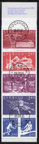 Sweden 1981 Sweden In The World 14k40 booklet complete with first day cancels, SG SB354, stamps on , stamps on  stamps on railways, stamps on energy, stamps on power, stamps on tennis, stamps on electricity, stamps on  stamps on  oil , stamps on  stamps on trucks, stamps on opera, stamps on music, stamps on entertainments, stamps on skiing, stamps on ships