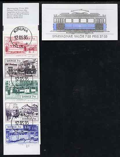 Booklet - Sweden 1995 Trams 37k50 booklet complete with first day cancels,, stamps on trams, stamps on buses