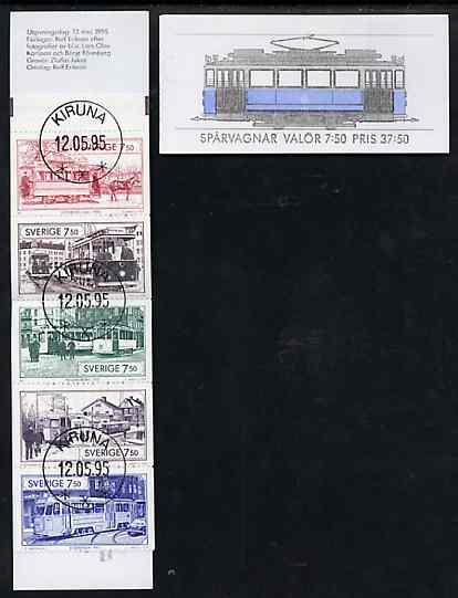 Sweden 1995 Trams 37k50 booklet complete with first day cancels,, stamps on , stamps on  stamps on trams, stamps on  stamps on buses