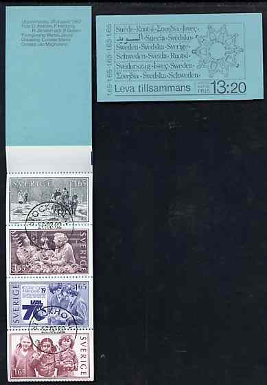 Sweden 1982 Living Together 13k20 booklet complete with first day cancels, SG SB360, stamps on refugees     factories, stamps on slania