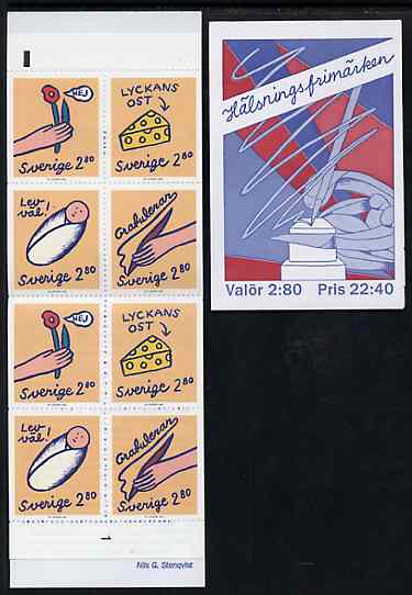 Sweden 1992 Greetings Stamps 22k40 booklet complete and pristine, SG SB450, stamps on writing    cheese     food