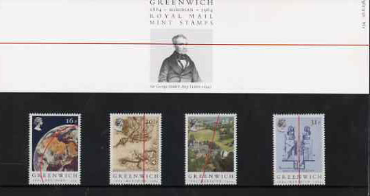 Great Britain 1984 Greenwich Meridian set of 4 in official presentation pack SG 1254-57, stamps on , stamps on  stamps on geography, stamps on maps, stamps on telescope, stamps on  stamps on navigation