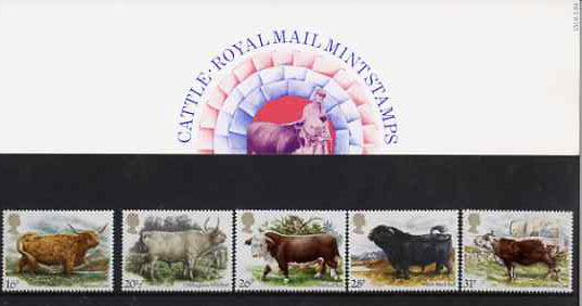 Great Britain 1984 British Cattle set of 5 in official presentation pack SG 1240-44 , stamps on , stamps on  stamps on animals, stamps on bovine