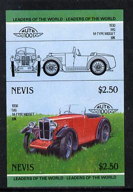 Nevis 1985 $2.50 MG Midget (1930) unmounted mint imperf se-tenant pair (as SG 261a), stamps on , stamps on  stamps on cars, stamps on  stamps on  mg , stamps on  stamps on 