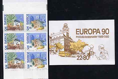 Booklet - Sweden 1990 Europa 22k80 booklet complete and pristine, SG SB425, stamps on europa     postal    buildings